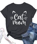 MEESHEEP Cat T Shirts for Women Cute Cat Graphic Tees Cat Lover Gift Shirt Summer Short Sleeve Tops Grey