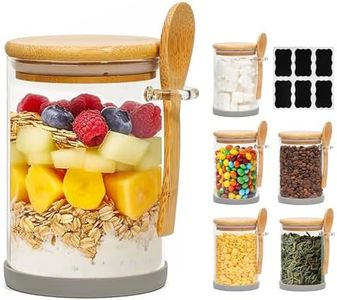 ComSaf 19oz（560ml） Glass Jars with Bamboo Lids & Spoons Set of 6, Overnight Oats Containers with Lids, Sugar Coffee Containers Salt Spice Jars, Glass Jar with Spoon for Candy, Tea, Brown Sugar, Nuts