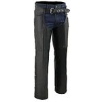 Milwaukee Leather ML1135 Men's Classic Black Braided Premium Leather Motorcycle Chaps - 3X-Small