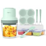 Baby Food Maker, HEYVALUE 13-in-1 Processor Set For Food, Fruit, Vegatable, Meat, Blender With Containers, Freezer Tray, Silicone Spoons, Spatula (Light Green) (HB-FS01)