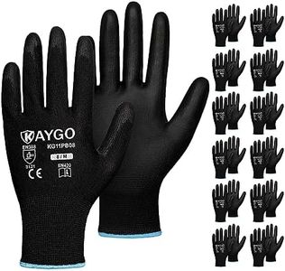 KAYGO Safety Work Gloves PU Coated-12 Pairs, KG11PB, Seamless Knit Glove with Polyurethane Coated Smooth Grip on Palm & Fingers, for Men and Women, Ideal for General Duty Work (Medium, Black)