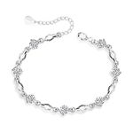 KristLand Cubic Zirconia Silver Bracelet 925 Sterling Silver Bracelet Sparkly Zirconia Stone Hand Chain White Gold Plated Adjustable Silver Bracelet Anniversary Birthday Gifts for Women Ladies Girl