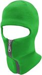 Mens Black Knit Thermal Face Ski Mask (1 Hole, Reflective Zipper Neon Green)