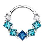KUNASSHIR Blue Gem Septum Rings 16G Daith Piercings Stainless Steel Hinged Clicker Conch Earrings Hoop Cartilage Hoops Septum Piercing Jewellery