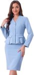 Allegra K Business 2 Piece Suit Set for Women's Long Sleeve Collarless Peplum Blazer Pencil Skirts Light Blue X-Large