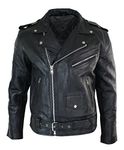 Mens Cow Hide Original Cross Zip Brando Biker Motorcycle Real Leather Jacket Black