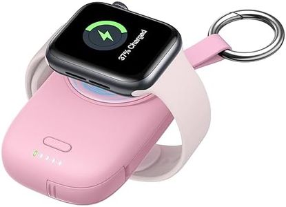 fuvoki Portable Apple Watch Charger with Keychain - 1200mAh Power Bank, Magnetic Wireless iWatch Charger Compatible with Series 9 8 7 SE 6 5 4 3 2 Ultra, Travel Accessories Tech Gifts Women - Pink
