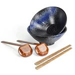 2 Set Tableware Ceramic Ramen Bowl - Japanese Noodles Bowls Dinner Sets for Pasta Soup Pho Mixing Salad Dishes Snack cereal Food with Spoons Chopsticks Kit 1000 Ml for New Home House Warming Gifts