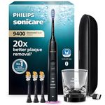 Philips Sonicare DiamondClean Smart 9400 Electric Toothbrush, Sonic Toothbrush with App, Pressure Sensor, Brush Head Detection, 4 Brushing Modes and 3 Intensity Levels, Black, Model HX9918/89