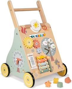 Carrello Primi Passi Legno, Girello per Bambini di Legno, 8 Giochi Interattivi, Giocattoli per Ragazzo 1 anno, Primi Passi per Bambini, Baby Walker Regalo per Bambini e Bambine