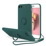 UEEBAI Case for iPhone 7 Plus iPhone 8 Plus, Slim Liquid Silicone Phone Case Rotatable Ring Holder Kickstand Cover Fashion Hand Strap Magnetic Car Mount Shockproof TPU Bumper - Dark Green