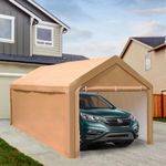 PHI VILLA 10x20 ft Heavy Duty Carport Car Canopy Party Tent with Removable Sidewalls and Doors, Garage Storage Boat Shelter with Waterproof & UV Protected Tarp, Beige