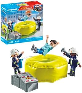 PLAYMOBIL Action Heroes 71465 Bomberos con colchoneta, con Cascos, un megáfono y un extintor, Juegos de rol imaginativos y Divertidos, Juguetes para niños a Partir de 4 años