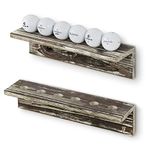 MyGift Rustic Torched Wood Golf Ball Holder, 12-Inch Display Floating Shelf, Set of 2