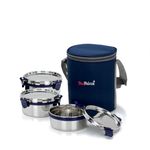 PDDFALCON Stainless Steel EcoNxt Max Super Lunch Box Set of 3 1300ml, Navy Blue