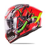 Ignyte IGN-4 Trever ISI / DOT Certified Double Visor Full Face Helmet Outer Anti-Fog Clear Visor and Inner Smoke Sun Shield (Large 600 MM, Matt Fluo Red)