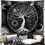 HASTHIP® Tree of Life Tapestry Black and White Tapestry Galaxy Space Tapestry Black Aesthetic Wall Art Tapestry Bed Cover Wall Hanging for Bedroom (50×60 Inches)