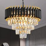 SINOMAN Modern Crystal Chandeliers Gold Black Crystal Chandeliers Round Crystal Chandelier Ceiling Light Fixture Crystal Pendant Light for Living Room Bedroom Foyer Hallway (Inbuilt Led) (Dia:20inch)