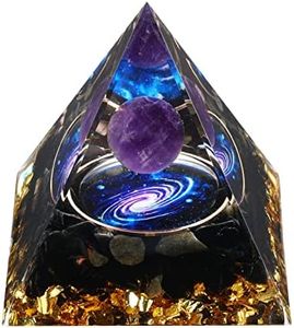 MXiiXM Handmade Orgone Pyramid for Positive Energy, Amethyst Crystal Sphere Pyramid, Protection Crystals Energy Generator for Stress Reduce Healing Meditation Attract Wealth Lucky (Amethyst Galaxy)