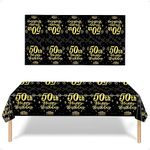 3 Pack 50th Birthday Tablecloth Decorations for Men Women, Black Gold Happy 50 Birthday Theme Table Cover Party Supplies 50 Year Old Birthday Plastic Disposable Rectangular Table Cloth