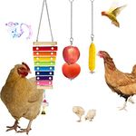 3 Pack Chicken Coop Toys, Suspensible Wood Xylophone Toy with 8 Metal Keys, Vegetable, Fruit Hanging Feeder for Hens Cock, Veggie Skewer Fruit Holder Chicken Coop Pecking Toy