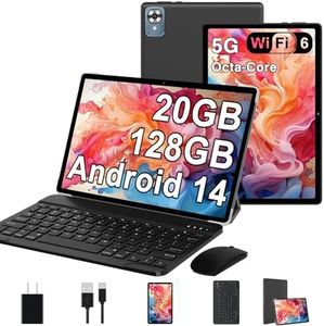 2024 Newest 10.1 Inch Android 14 Tablet with Keyboard 20GB+128GB+1TB Expand, Octa-Core 2-in-1 Tablets with 5G WiFi 6, 6000 mAh, HD IPS Display, Split Screen, Face Unlock, Mouse-Blcak