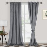 XWZO Velvet Curtains 96 Inches Long - Soft Room Darkening Thermal Insulated Thick Window Curtain Panels for Bedroom/Gallery/Home Theater/Patio Door with Tiebacks, Grommet, Grey, W52 x L96, Set of 2