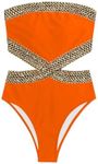 Milumia Women's Stitch Detail Strapless One Piece Swimsuit Cut Out Bandeau Bathing Suit Orange Large