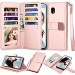 NJJEX Wallet Case for Galaxy J3 2018/Eclipse 2/J3 Orbit/J3 Achieve/Express Prim 3/Amp Prim 3/J3 Aura/Sol 3/J3 V 3rd/J3 Star, PU Leather Card Slots Holder Flip Cover for Samsung J3 Orbit -Rose Gold