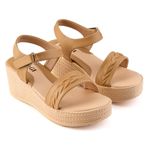 IKAGI Comfortable Stylish Fashionable Casual Wedges Heel Sandal For Women's And Girl's (Beige, UK Footwear Size System, Adult, Women, Numeric, Medium, 3)