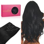 WENNALIFE Hair Extensions Clip In, 14 Inch 120g 7pcs Clip in Hair Extensions Real Human Hair Jet Black Hair Extensions Clip In Real Hair Coloured Remy Human Hair Extensions