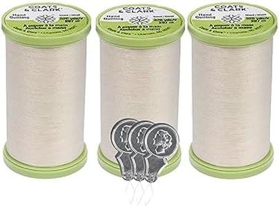 Coats & Clark Hand Quilting Sewing Thread Cotton Covered Polyester 325 Yards S960 3 Pack Bundle with 3 Bella's Crafts Needle Threaders (Natural)