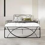 ODIKA Minimalist Queen Bed Frame with Unique Semicircle Headboard - Platform Bed Frame Queen Size 12 inch Fits Under Bed Storage - Metal Bed Frame Queen No Box Spring Needed Easy Essembly