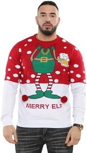 NOROZE Jersey de Navidad para Hombre con diseño de Papá Noel a el Pub Reno, Unisex (M, Merry Elf Red)