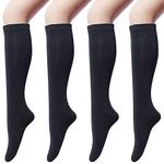 Chalier Cozy 4 pairs Women's Cotton Knee High Socks, Casual Thigh High Socks Knit Over the Knee Long Socks Black