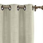 ChadMade 120W x 84L Inch Sand Beige Linen Polyester Curtain Drapes with Room Darkening Lining, Thermal Insulated Antique Bronze Grommet Curtain for Sliding Glass Door Patio Door Living Room (1 Panel)