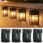 nipify 4 Pack Solar Fence Lights Outdoor Waterproof, Solar Deck Lights with IP65 Waterproof, LED Retro Wall Lights for Garden Backyard Patio Decor, Warm White