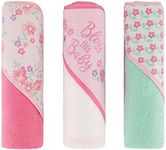 Cudlie Buttons & Stitches Baby Girl 3 Pack Rolled/Carded Hooded Towels in Bless This Baby Print