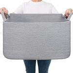 Goodpick Large Laundry Basket, Toy Storage Basket for Organizing, Laundry Hamper for Dirty Clothes, Towel, Blanket Basket Living Room, Rectangle Rope Basket with Handles, 21.6" x 14.9" x 11.8", Grey