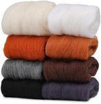 WONVOC Needle Felting Wool 80 g, Wool Roving, 8 Colors Felting Wool, Felting Wool Bulk, Wool Roving for Needle Felting, for DIY Craft Materials and Felting Wool Craftsmen, White, Black, Brown