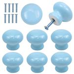 8 Pack Door Knobs for Kids, 35mm Round Cabinet Knobs, Blue Ceramic Cupboard Handles and Knobs, Furniture Pull Handles with Screws for Drawer, Wardrobes, Interior Doors, Kitchen,Living Room (Blue)