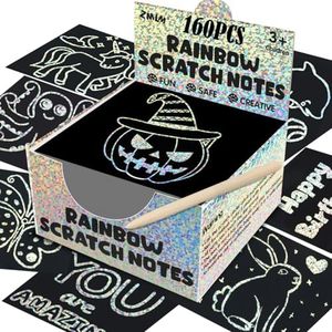 ZMLM Scratch Mini Art Notes para niños - 165 Holographic Silver Magic Scratch Paper Art Cards Easter Basket Stocking Stuffers Party Favor Toy Bulk DIY Art Craft Supplies Kit Regalo de cumpleaños