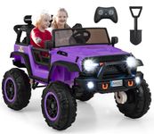 OLAKIDS 24V Ride On Car, 2WD/4WD Switchable 2 Seater Kids' Electric Vehicle Jeep Truck with 20" Wide Seat, 4X550W Power Wheels, Remote Control, Soft Brake, LED Light, Music (Violet)
