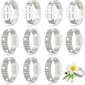 Junkin 12 Pack Corsage Bracelet Wrist Corsage Rhinestone Elastic Wrist Corsage Rhinestone Bracelet DIY Wrist Corsages Accessories for Wedding Decor Prom Ceremony Anniversary Bridal Shower (Silver)