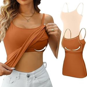 V FOR CITY Womens Tank Top with Shelf Bra Adjustable Strap Camisole Stretch Cotton Cami Sleepwear 2 Pack Nude Terracotta