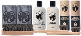 Rhino Wax - Complete Leather Cleaner and Conditioner Kit (Leather Oil + Leather Conditioner + Cleaner + Waterproofing Wax + Brushes + Cloths) - Cleans, Revitalizes and Protects Leather - Made in USA