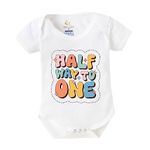 baby wish Monthly Birthday Milestone Romper for Boy’s and Boy’s Dress Happy Birthday Bodysuit Half Sleeve Romper Set for One Months birthday Romper Half WAy To One