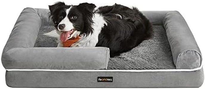 Feandrea Orthopaedic Dog Bed, Dog Cushion, Dog Basket, Soft Padding, Dog Sofa, Raised Edges, Removable and Washable Cover, 91 x 71 x 20 cm, Non-Slip Backing, Light Grey PGW076G02