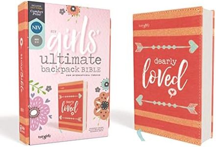NIV, Girls' Ultimate Backpack Bible, Faithgirlz Edition, Compact, Flexcover, Coral, Red Letter, Comfort Print