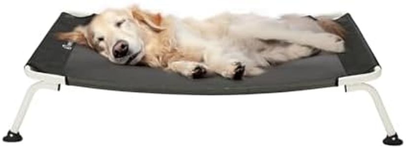 Veehoo Curved Cooling Elevated Dog Bed, White Frame Outdoor Raised Dog Cot, Chew Proof Pet Bed with Washable & Breathable Textilene Mesh, Non-Slip Feet for Indoor & Outdoor, Large, Black, CWC2303B